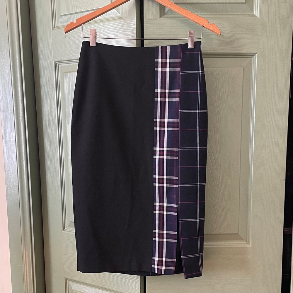 Halogen Black and Purple Plaid Pencil Skirt